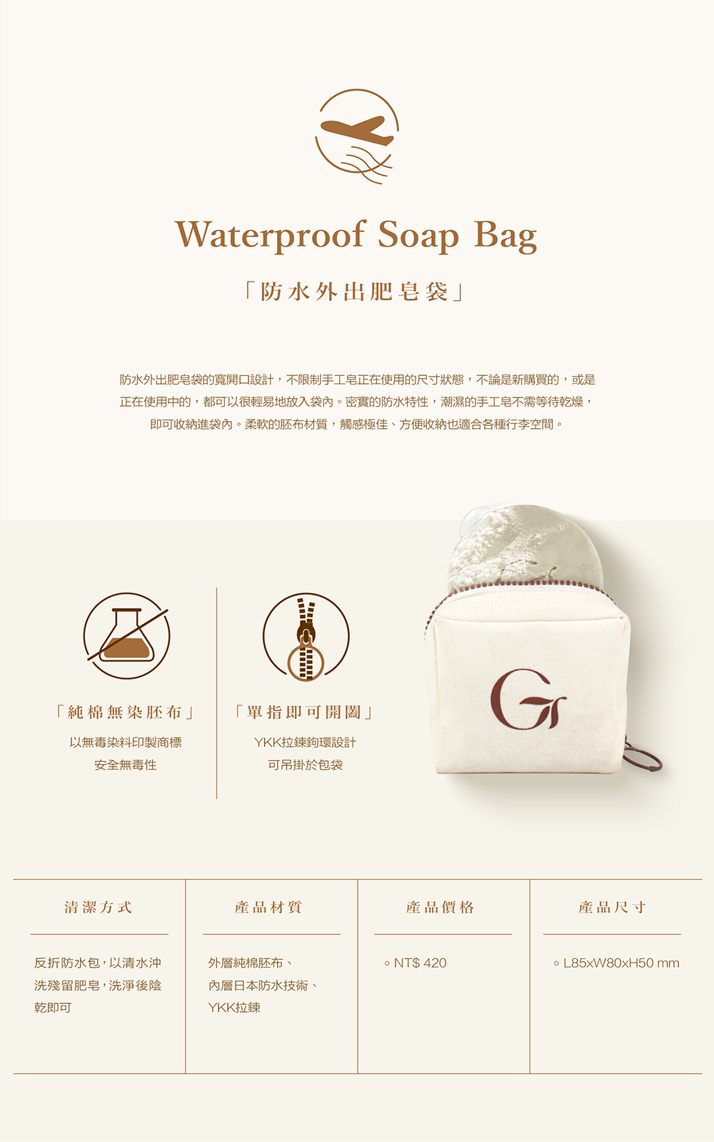 Waterproof outgoing soap bag wet soap can be put directly into water-proof products - Storage - Cotton & Hemp